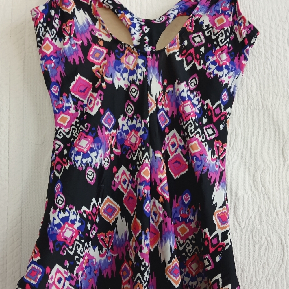 Purple Tribal Print Swimsuit Tummy Control Ruched Padded Cup Modest Medium - Picture 10 of 14